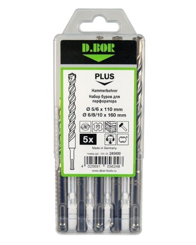 Набор буров SDS-plus V PLUS 5шт, 2-cutting (240400): Набор буров SDS-plus (5,6х110 мм; 6,8,10х160 мм) в Миассе