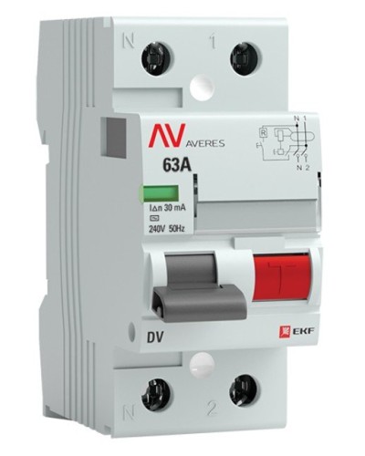 DV 2P 63А/ 30мА (AC)  AVERES (rccb-2-63-30-ac-av). Выключатели дифференциального тока (УЗО). EKF в Миассе
