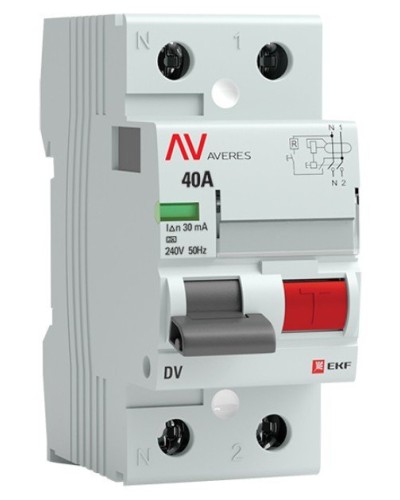 DV 2P 40А/ 30мА (AC)  AVERES (rccb-2-40-30-ac-av). Выключатели дифференциального тока (УЗО). EKF в Миассе