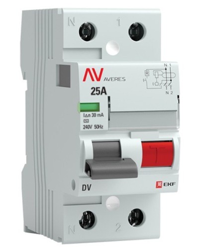 DV 2P 25А/ 30мА (A)  AVERES (rccb-2-25-30-a-av). Выключатели дифференциального тока (УЗО). EKF в Миассе