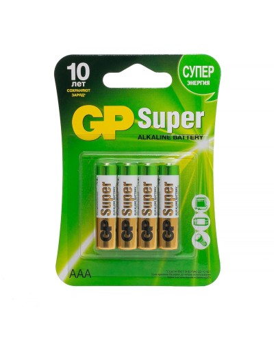 GP Super Alkaline 24A AAA (GP 24A-2CR4), упак. 4 шт. БЛИСТЕР. Алкалиновые батарейки. GP Batteries в Миассе