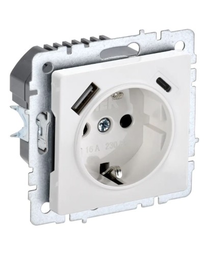 Розетка с з/к с USB A+C 18Вт РЮш11-1-БрБ белый BRITE (BR-R14-16-U22-018-K01). Розетка с заземлением с защитными шторками, 18Вт. IEK в Миассе