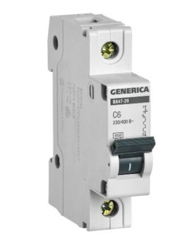 GENERICA ВА47-29 1P C 6А 4,5кА (MVA25-1-006-C). Автоматический выключатель. IEK в Миассе