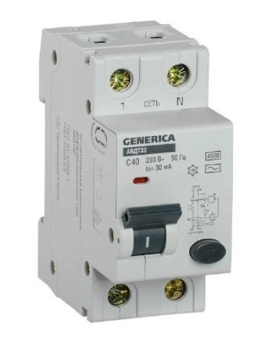 GENERICA АВДТ 32 C40 2Р 30мА (MAD25-5-040-C-30). Автоматический выключатель дифференциального тока. IEK в Миассе