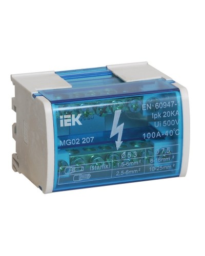 ШНК 2х7 L+PEN (YND10-2-07-100). Шина на DIN-рейку в корпусе (кросс-модуль). IEK в Миассе
