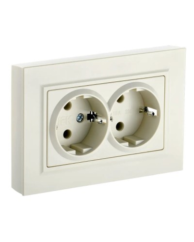 Розетка 2-местная с з/к РС12-3-БрКр бежевый BRITE (BR-R21-16-K10-F). Розетка с заземлением без защитных шторок в сборе. IEK в Миассе
