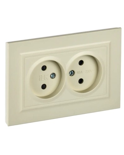 Розетка 2-местная без з/к РСш12-2-БрКр бежевый BRITE (BR-R23-10-K10-F). Розетка без заземления с защитными шторками в сборе. IEK в Миассе