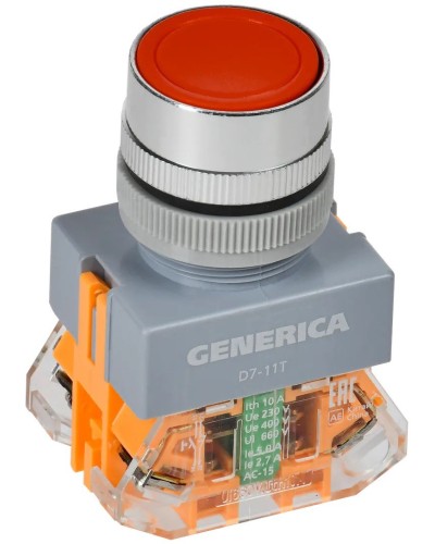 Кнопка D7-11T d=22мм красная GENERICA (BBT50-11T-3-21-K04-G). Кнопка управления с фиксацией. IEK в Миассе