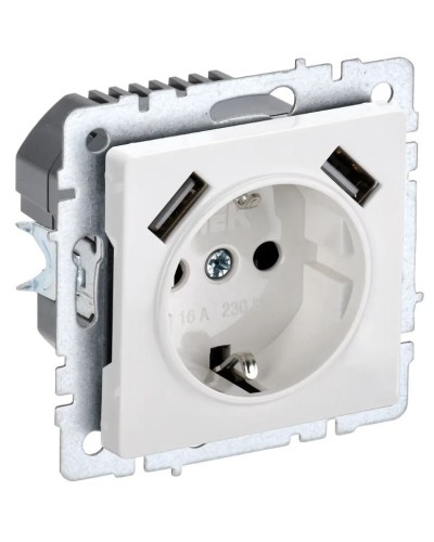 Розетка с з/к с USB A+A 3,1А РЮш10-2-БрБ белый BRITE (BR-R14-16-U21-D31-K01). Розетка с заземлением с защитными шторками, 3,1А. IEK в Миассе