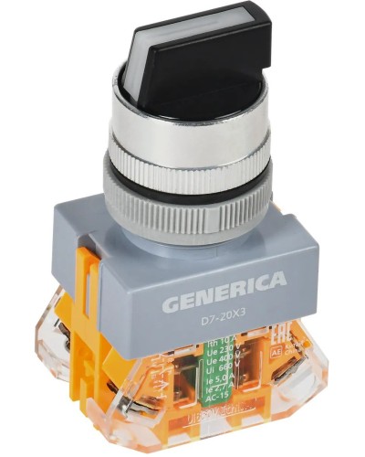 Переключатель D7-20X3 на 3 положения черный GENERICA (BSW50-20X3-3-21-3-K02-G). Переключатель. IEK в Миассе