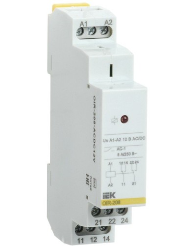 Реле промежуточное модульное OIR 2 контакта 8А 12В AC/DC (OIR-208-ACDC12V). Реле промежуточное модульное. IEK в Миассе