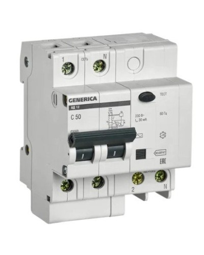 GENERICA АД12 2Р 50А 30мА (MAD15-2-050-C-030). Автоматический выключатель дифференциального тока. IEK в Миассе