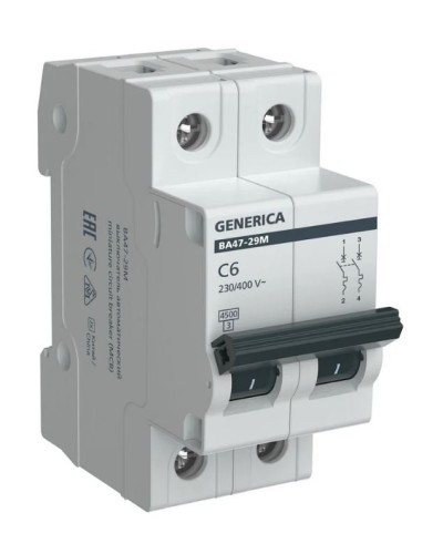 GENERICA ВА47-29М 2P C 6А 4,5кА (MVA21-2-006-C-G). Автоматический выключатель. IEK в Миассе
