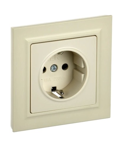 Розетка с з/к РСР14-1-0-БрКр бежевый BRITE (BR-R14-16-K10-F). Розетка с заземлением с защитными шторками в сборе. IEK в Миассе