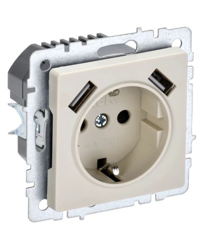 Розетка с з/к с USB A+A 3,1А РЮш10-2-БрКр бежевый BRITE (BR-R14-16-U21-D31-K10). Розетка с заземлением с защитными шторками, 3,1А. IEK в Миассе