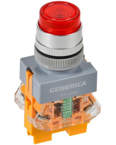 Кнопка D7-11DNZS d=22мм красная GENERICA (BBT50-11DNZS-3-11-K04-G). Кнопка управления с подсветкой и фиксацией. IEK в Миассе