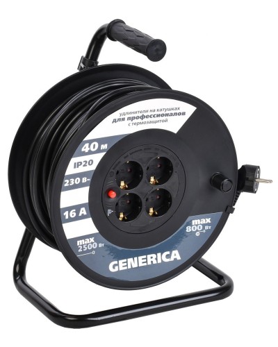 УК40 4 места 2P+PE, 40м GENERICA (WKP20-16-04-40-G). Удлинитель на катушке с термозащитой, 3х1,5кв.мм. IEK в Миассе