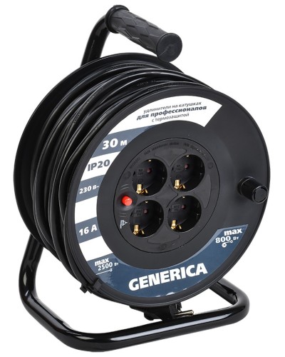 УК30 4 места 2P+PE, 30м GENERICA (WKP20-16-04-30-G). Удлинитель на катушке с термозащитой, 3х1,5кв.мм. IEK в Миассе