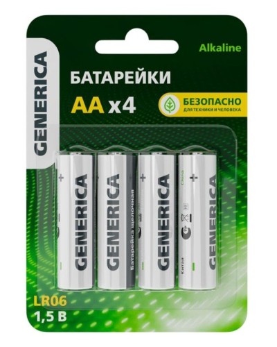 Батарейка Alkaline LR06/AA GENERICA (4 шт) (ABT-LR06-ST-L04-G). Батарейка щелочная. IEK в Миассе