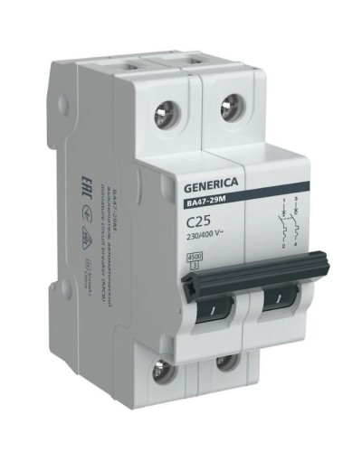 GENERICA ВА47-29М 2P C 25А 4,5кА (MVA21-2-025-C-G). Автоматический выключатель. IEK в Миассе