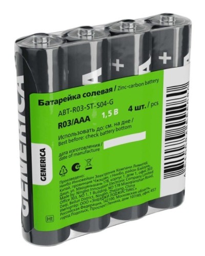 Батарейка солевая R03/AAA GENERICA (4 шт) (ABT-R03-ST-S04-G). Батарейка солевая. IEK в Миассе