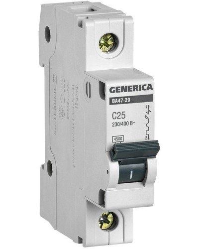 GENERICA ВА47-29 1P C 25А 4,5кА (MVA25-1-025-C). Автоматический выключатель. IEK в Миассе