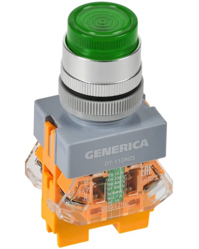Кнопка D7-11DNZS d=22мм зеленая GENERICA (BBT50-11DNZS-3-11-K06-G). Кнопка управления с подсветкой и фиксацией. IEK в Миассе
