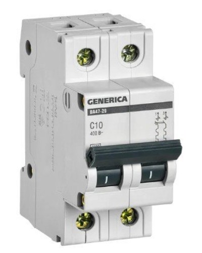 GENERICA ВА47-29 2P C 10А 4,5кА (MVA25-2-010-C). Автоматический выключатель. IEK в Миассе