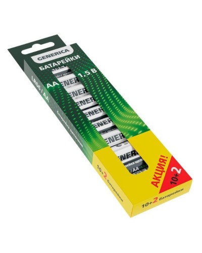 Батарейка Alkaline LR06/AA GENERICA (12 шт) ПРОМО (ABT-LR06-ST-B12-G). Батарейка щелочная. IEK в Миассе