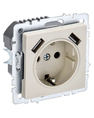Розетка с з/к с USB A+A 2,1А РЮш10-1-БрКр бежевый BRITE (BR-R14-16-U21-D21-K10). Розетка с заземлением с защитными шторками, 2,1А. IEK в Миассе