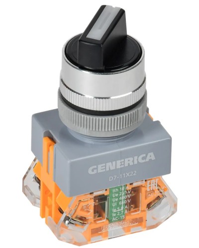 Переключатель D7-11X22 на 2 положения черный GENERICA (BSW50-11X22-3-22-2-K02-G). Переключатель с самовозвратом. IEK в Миассе