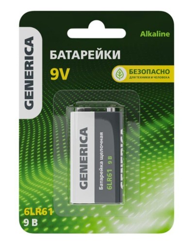 Батарейка Alkaline 6LR61 9V GENERICA (ABT-6LR619V-ST-L02-G). Батарейка щелочная. IEK в Миассе