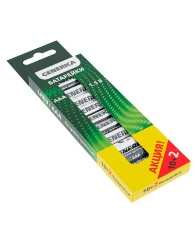 Батарейка Alkaline LR03/AAA GENERICA (12 шт) ПРОМО (ABT-LR03-ST-B12-G). Батарейка щелочная. IEK в Миассе