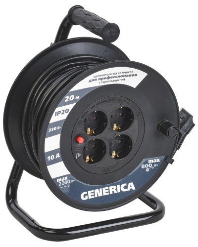 УК20 4 места 2P+PE, 20м GENERICA (WKP10-10-04-20-G). Удлинитель на катушке с термозащитой, 3х1,0кв.мм. IEK в Миассе