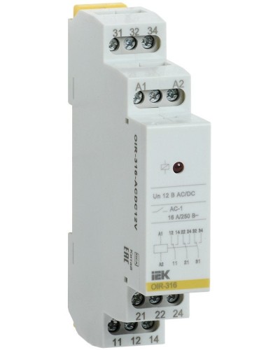 Реле промежуточное модульное OIR 3 контакта 16А 12В AC/DC (OIR-316-ACDC12V). Реле промежуточное модульное. IEK в Миассе