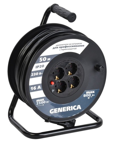 УК50 4 места 2P+PE, 50м GENERICA (WKP20-16-04-50-G). Удлинитель на катушке с термозащитой, 3х1,5кв.мм. IEK в Миассе