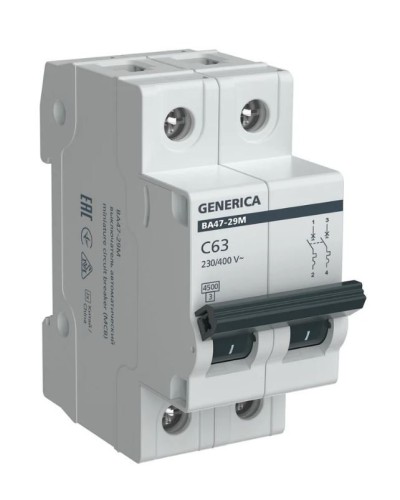 GENERICA ВА47-29М 2P C 63А 4,5кА (MVA21-2-063-C-G). Автоматический выключатель. IEK в Миассе