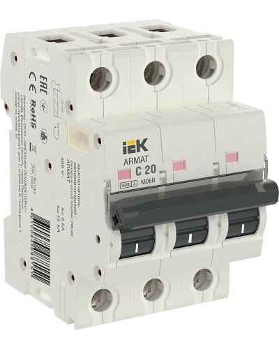 M06N 3P C 20А 6кА ARMAT (AR-M06N-3-C020). Автоматический выключатель. IEK в Миассе
