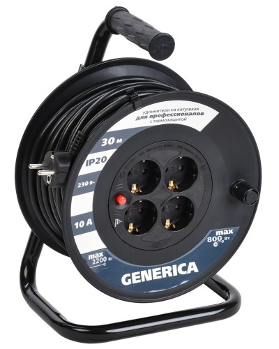 УК30 4 места 2P+PE, 30м GENERICA (WKP10-10-04-30-G). Удлинитель на катушке с термозащитой, 3х1,0кв.мм. IEK в Миассе