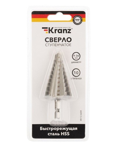 Сверло по металлу ступенчатое 9,0-36,0 мм 110 mm 62 HRC Kranz (KR-12-6604): Сверло по металлу шлифованное в Миассе