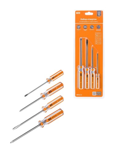 Набор отверток 4шт.: SL3x75, SL5х100, PH1х75, PH2х100, блистер, CS Гранит TDM (SQ1013-0101). Набор отверток. TDM ЕLECTRIC в Миассе
