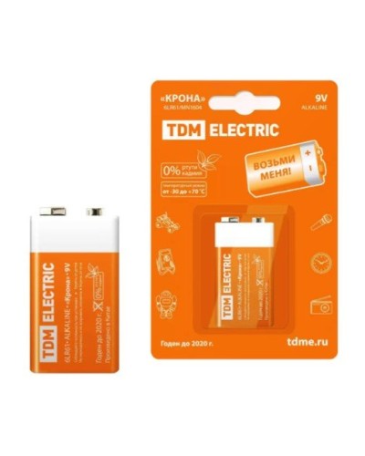 6LR61 Крона 9V BP-1 TDM (SQ1702-0013). Элемент питания. TDM ЕLECTRIC в Миассе
