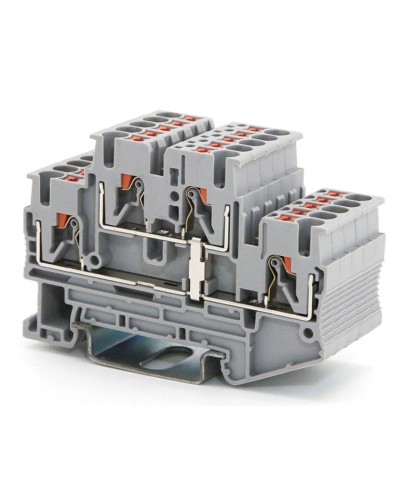 Клемма двухуровневая, зажим push-in, 2.5 кв.мм, серая (VPRTT-2.5-PV-GY). Клемма проходная, 4 точки подключения, уровни соединены перемычкой. ДКС в Миассе