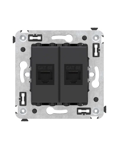 Розетка RJ-45 в стену, кат.5E, Avanti, двойная, черный матовый (4412664). Розетка компьютерная. ДКС в Миассе