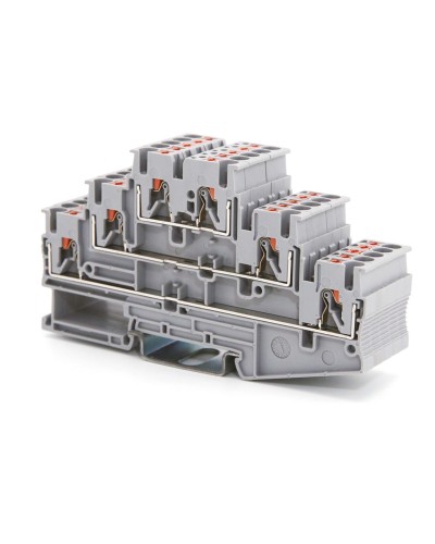 Клемма трехуровневая, зажим push-in, 2.5 кв.мм, серая (VPR-2.5-3L-GY). Клемма проходная, 6 точки подключения. ДКС в Миассе