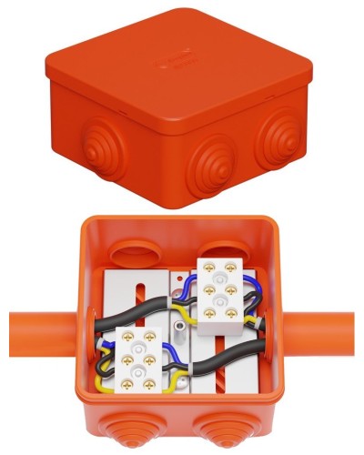 Коробка JBS080 85х85х50, 6 вых., 3P (0,15-10,0 мм²) (43301HF). Коробка монтажная, огнестойкая, без галогена. Экопласт в Миассе